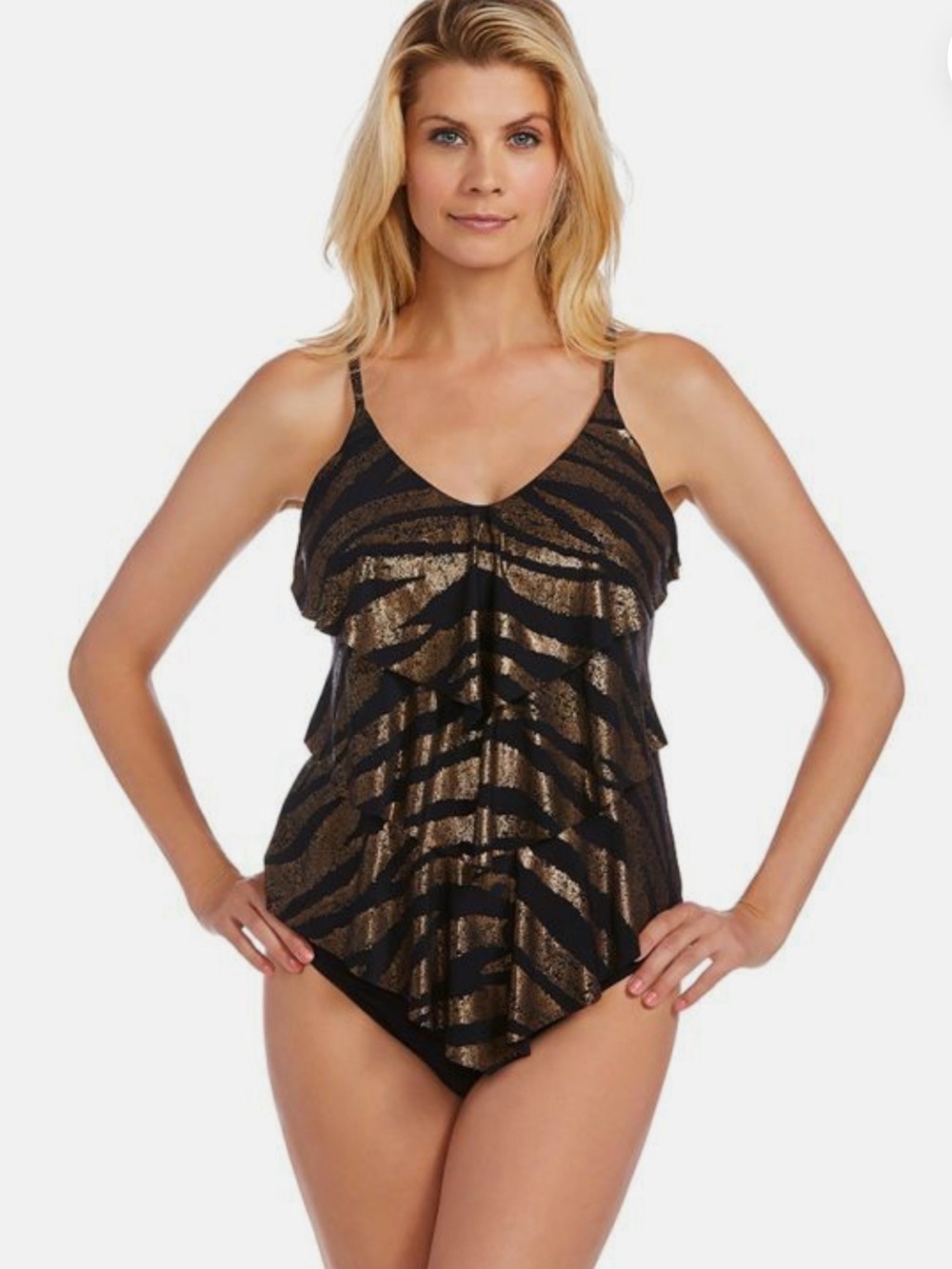 MIRACLESUIT Shine On Rita Tankini Size 12 Bronze/Black Tummy Control